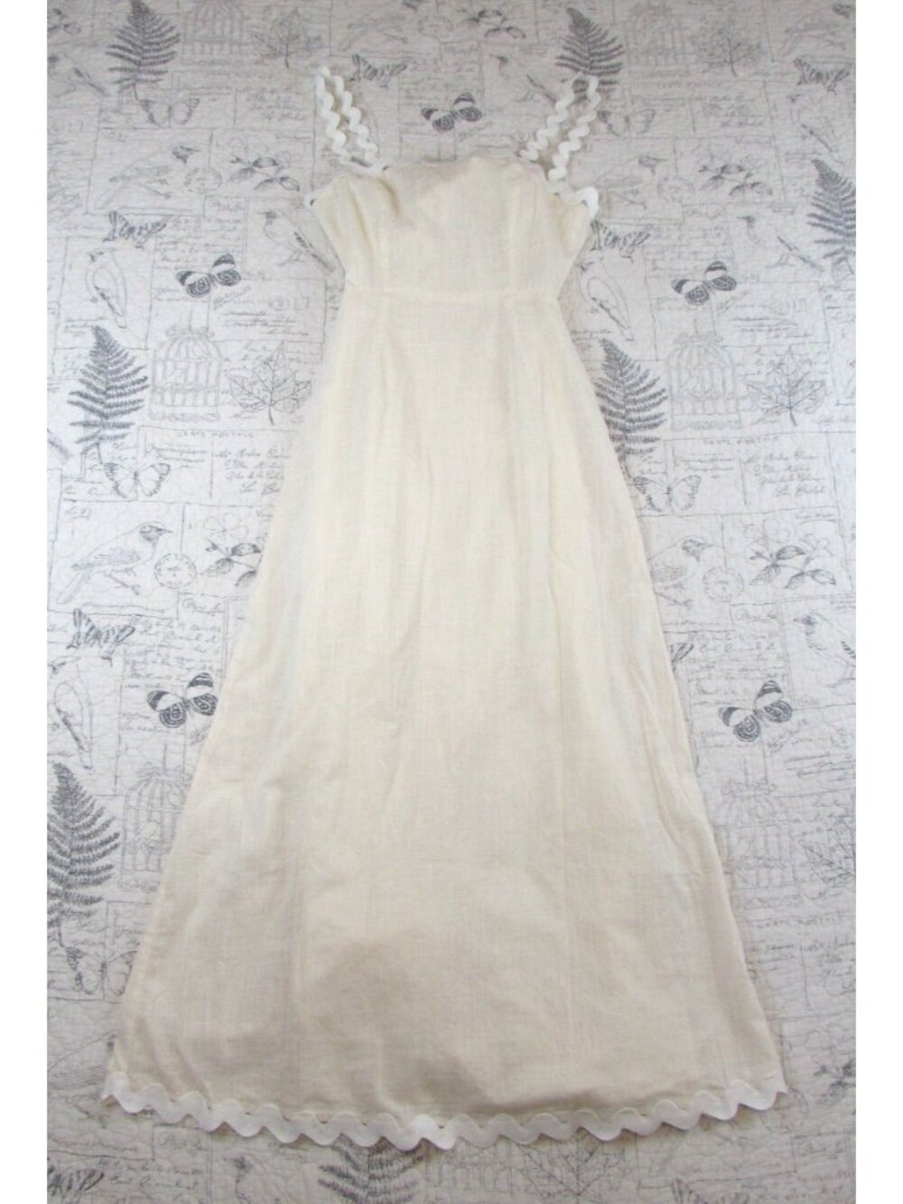 NEW Billy J Cream Maxi Sundress white  Ric Rac Trim Open Back womens size 8